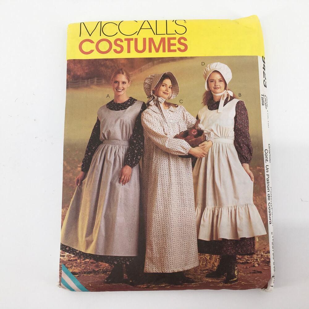 McCalls Sewing Pattern 9423 Pioneer Prairie Costume Apron Dress L 16-18 UNCUT